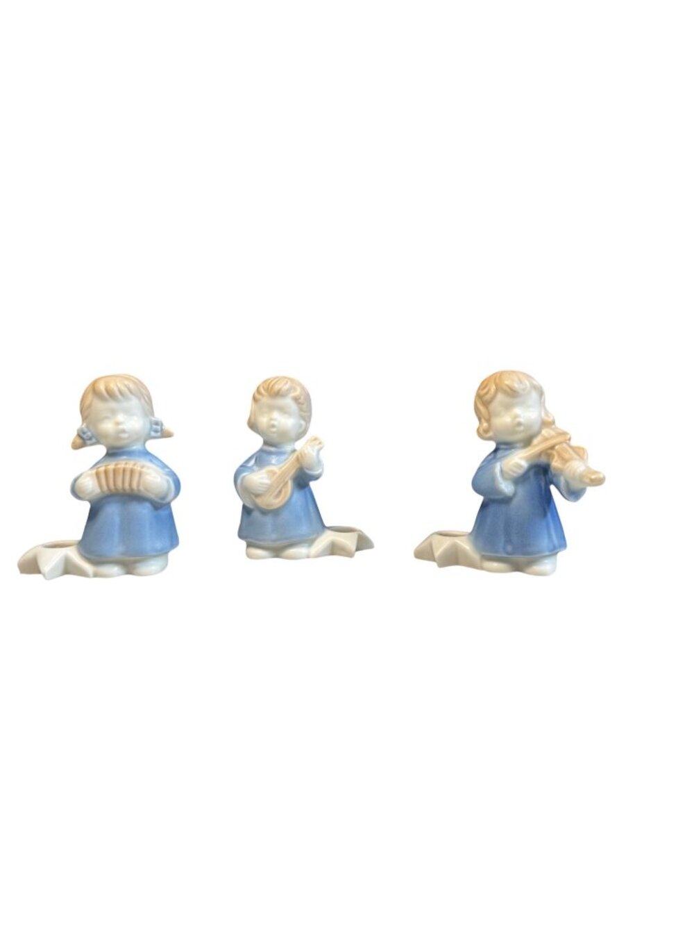 Colonial Candle Japan Ceramic Angel Candle Holders Set Of 3 Blue & White Figurin